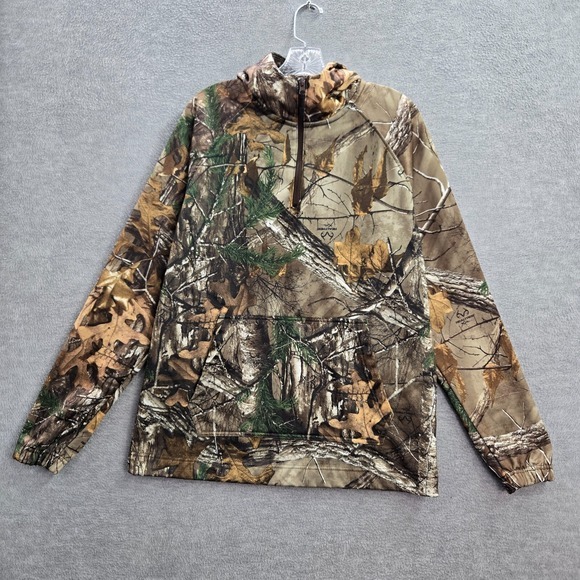 Gamehide Other - Gamehide Men Sweatshirt Large‎ Brown Camo 1/2 Zip Hoodie Fleece Pullover